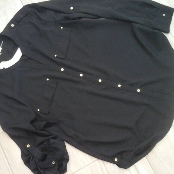 Calvin Klein Black Semi Sheer Button Front Blouse.   Size XL. - Picture 3 of 5